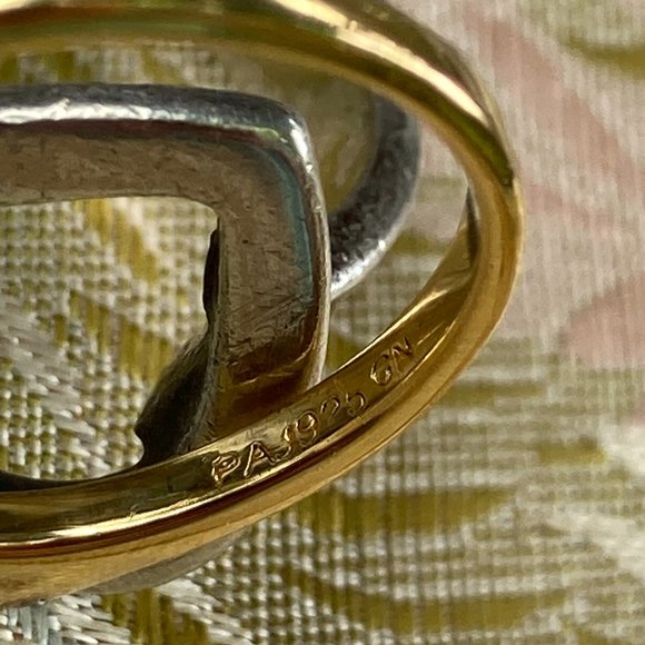 PA vermeil blue chalcedony ring with CZ gems - Picture 5 of 9